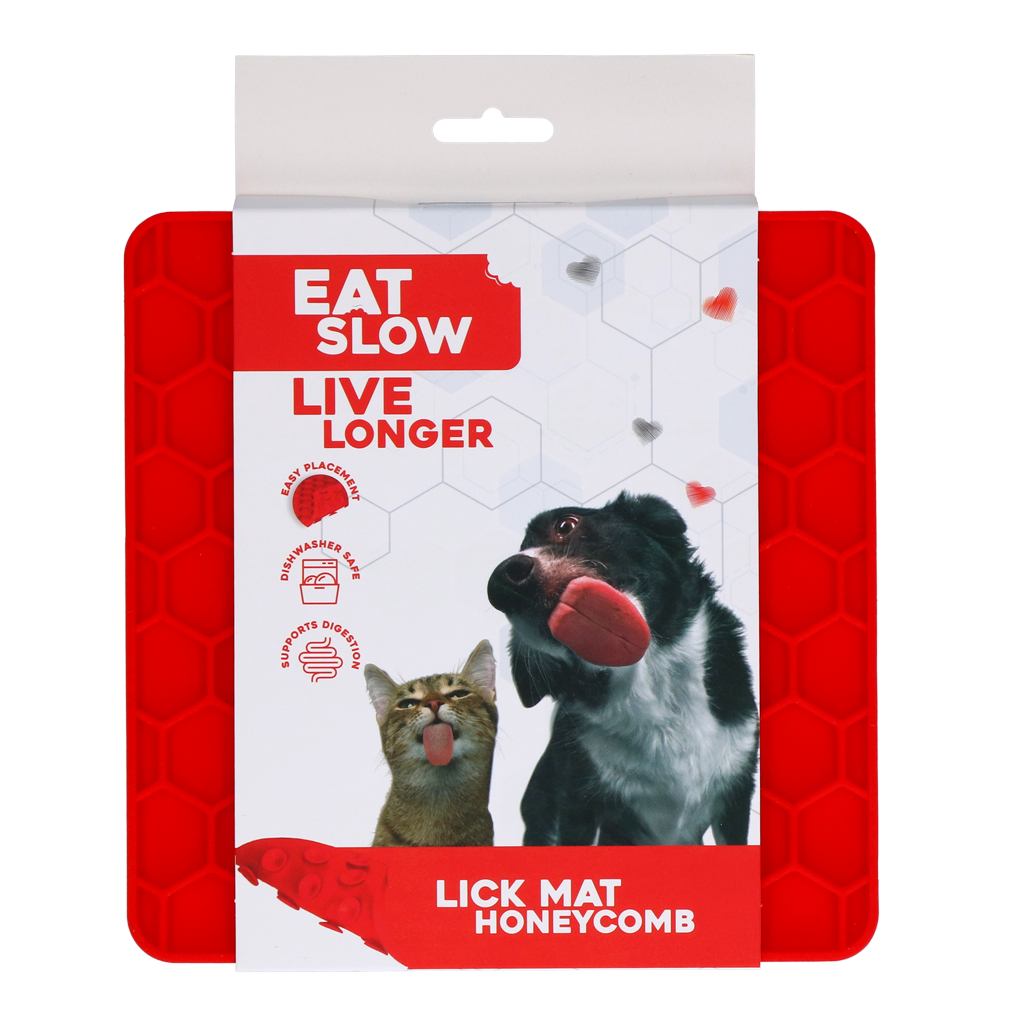 Eat Slow Live Longer Lick Mat Honeycomb Rood