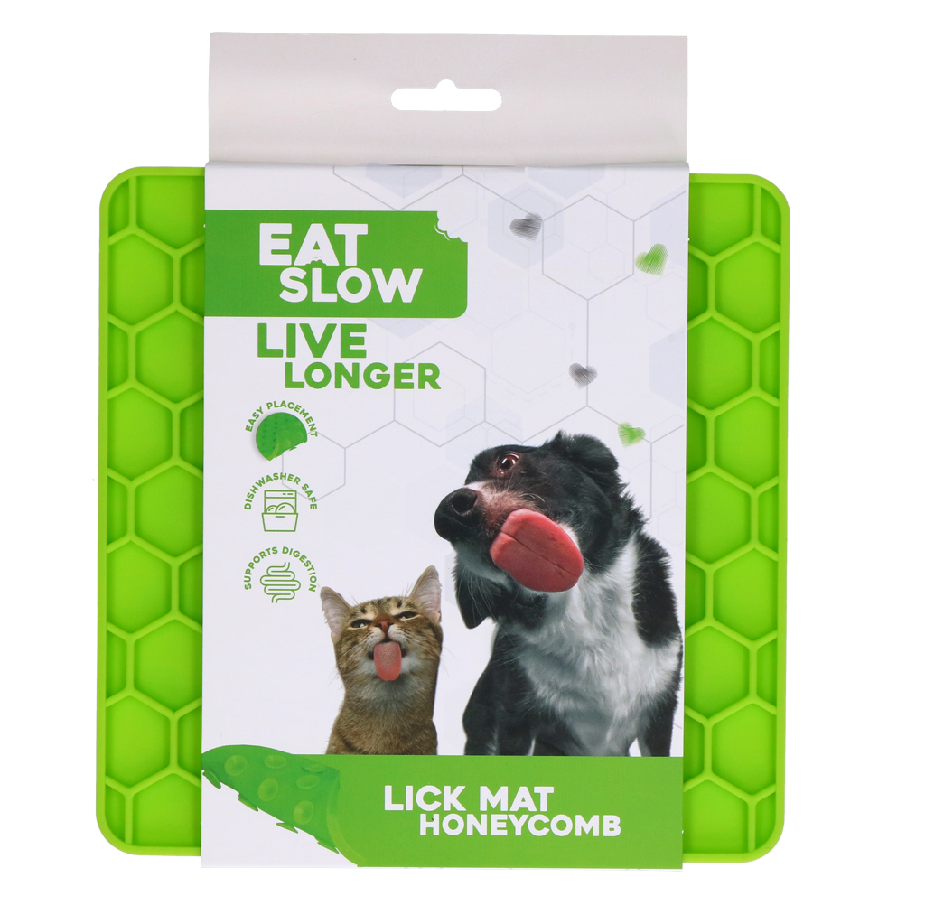 Eat Slow Live Longer Lick Mat Honeycomb Groen