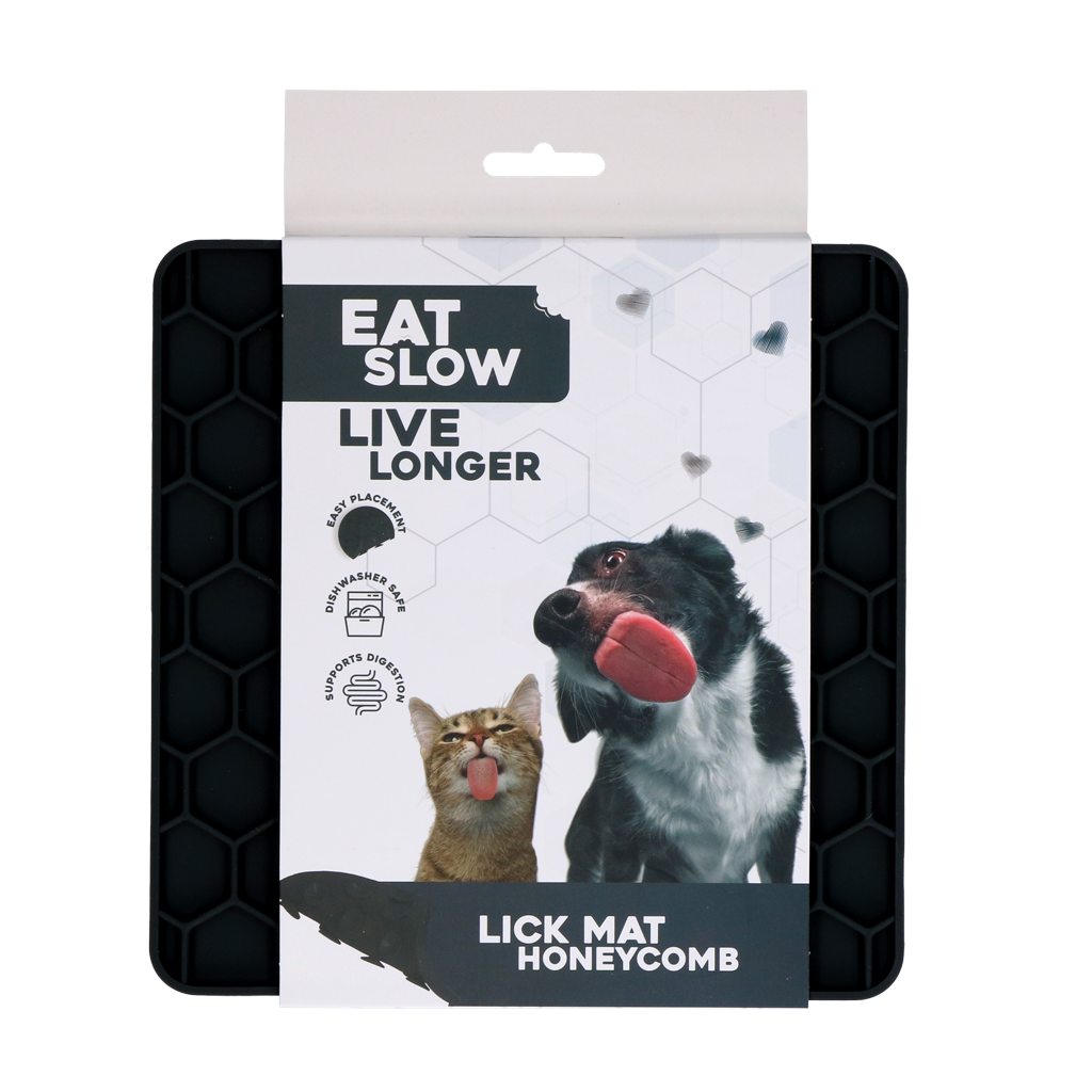 Eat Slow Live Longer Lick Mat Honeycomb Grijs